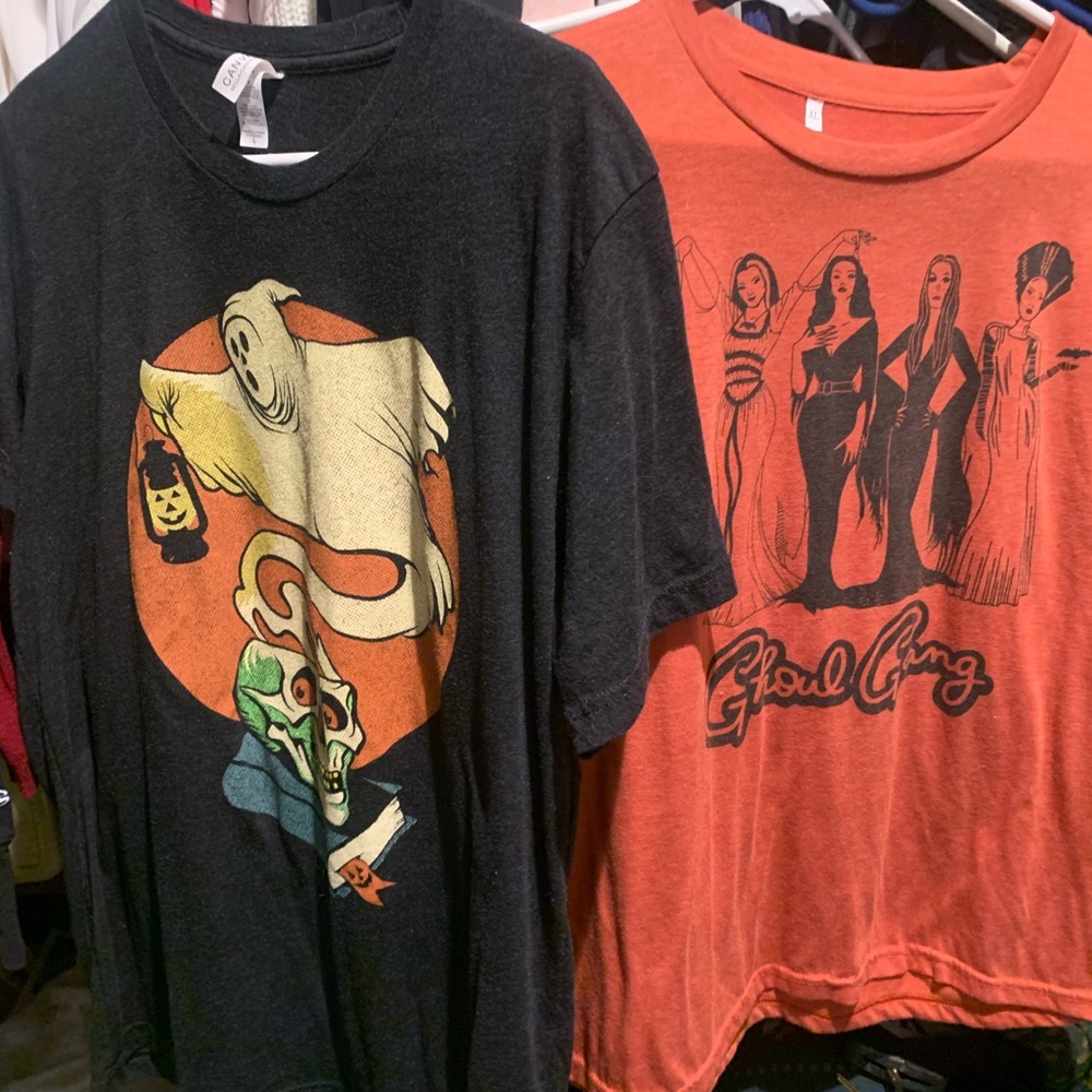 Halloween shirts unisex 1-large and 1 xl but I say the orange one is like a m/l